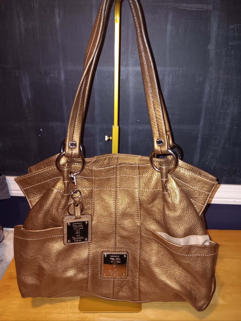 Tignanello Metallic Bronze Leather Tote Bag